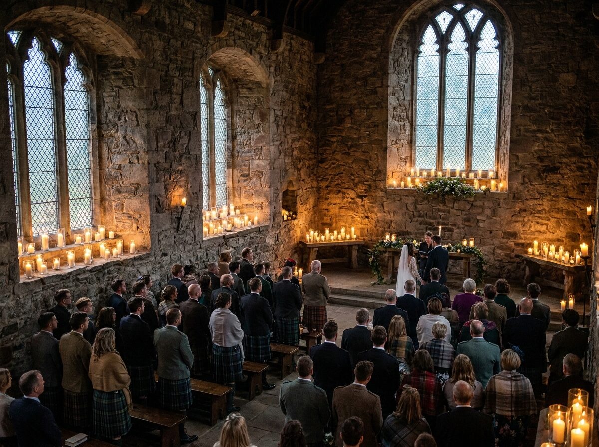 Candlelit ceremony in the stone great hall