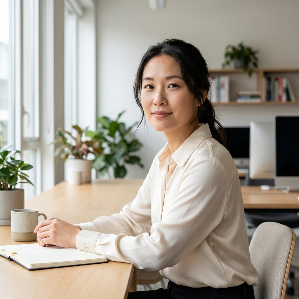 Wen Liu, head of product at Ledgerly, at her desk in the London office