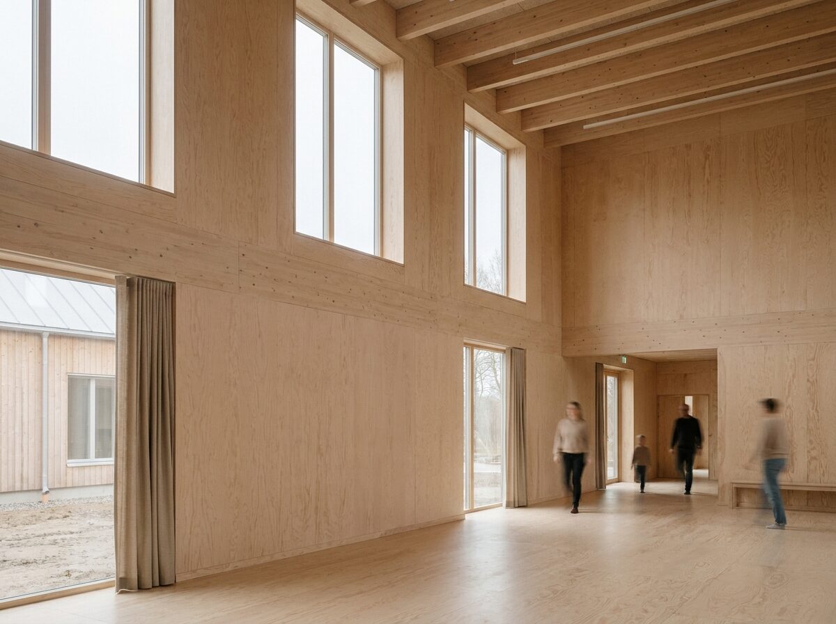 Hartcliffe Rooms — plywood-lined hall interior