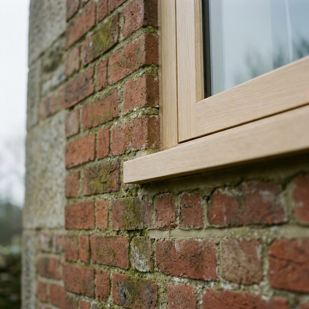 Close junction of 1869 brickwork and a new oak window frame
