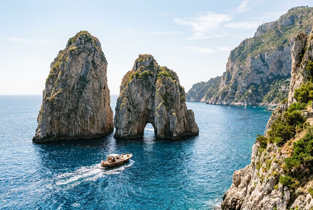The Faraglioni sea stacks of Capri in morning light