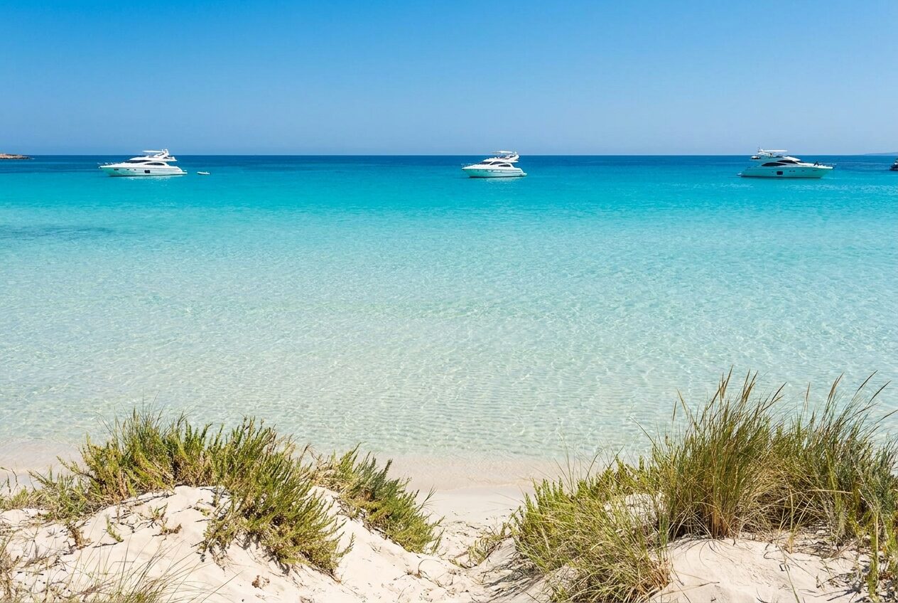 The luminous aqua shallows and sandbars off Formentera