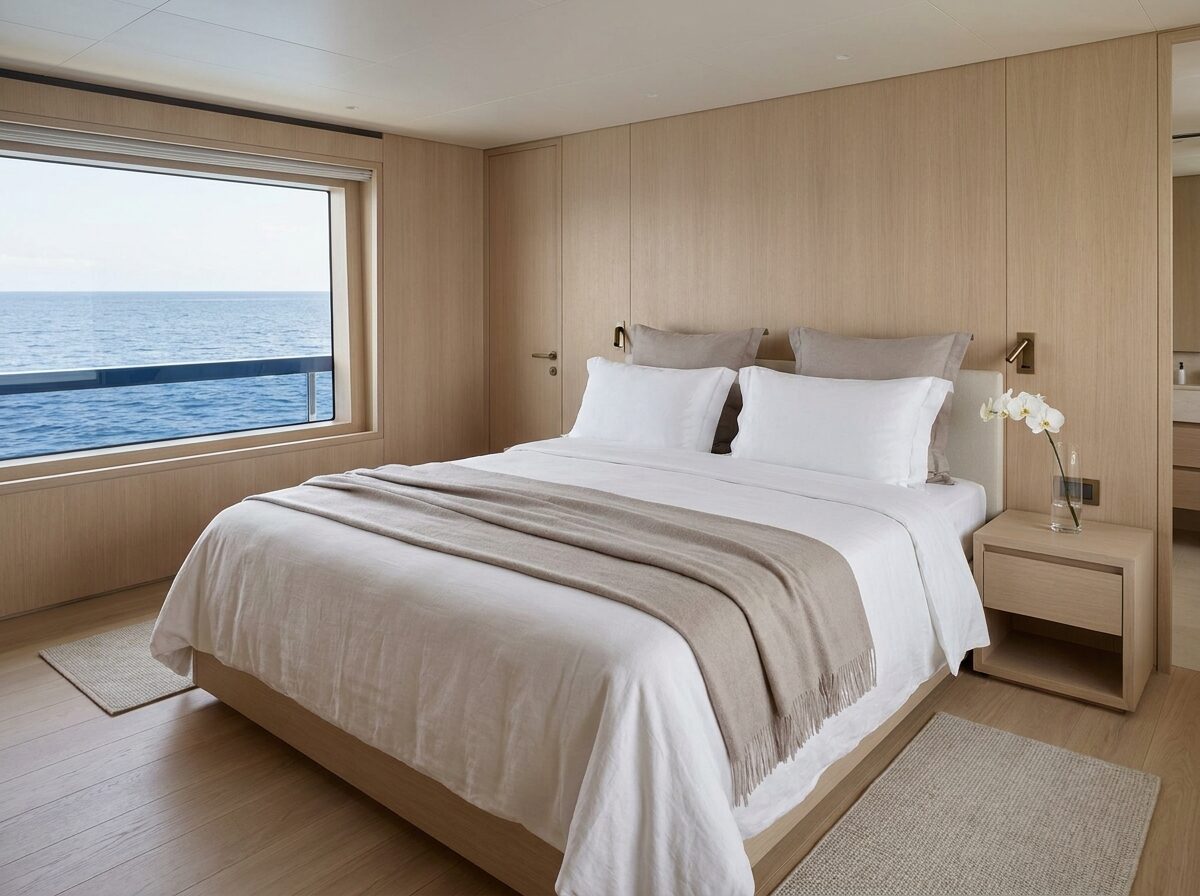 The full-beam owner suite aboard Isolde